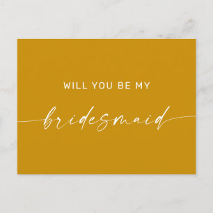Will You Be My Bridesmaid Deep Mustard Yellow Postcard