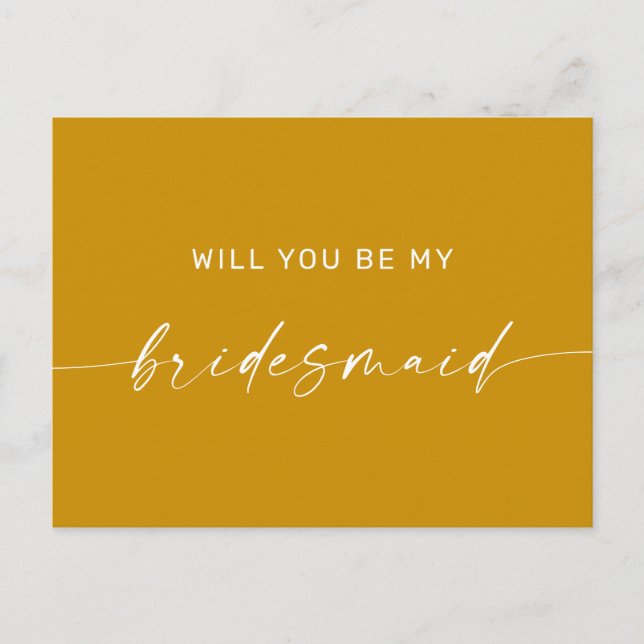 Will You Be My Bridesmaid | Deep Mustard Yellow Postcard (Front)