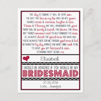 Will You Be My Bridesmaid? Deep Red/black Poem Invitation by weddingsnwhimsy at Zazzle