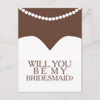 Will You Be My Bridesmaid Dress and Pearls Invitation Postcard