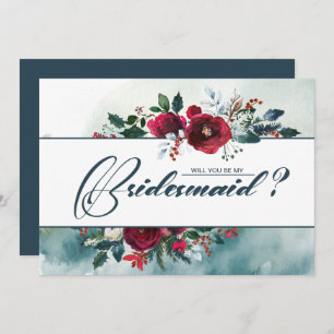 Will you be my Bridesmaid. Dusty Blue Burgundy Invitation