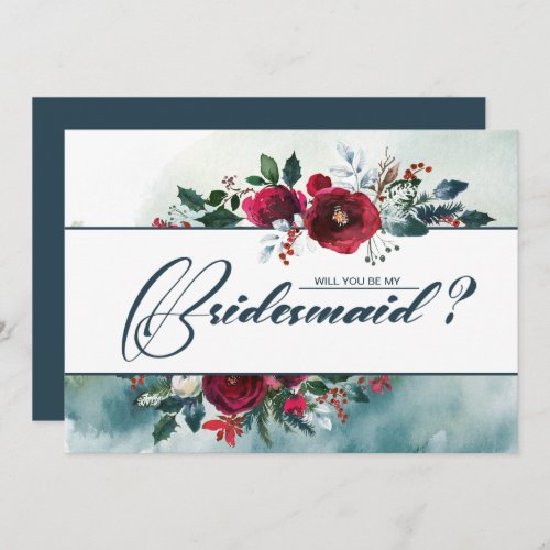 Will you be my Bridesmaid Dusty Blue  Burgundy Invitation
