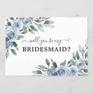 Will You Be My Bridesmaid Dusty Blue Floral Card