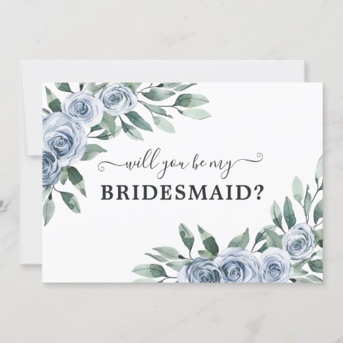 Will You Be My Bridesmaid Dusty Blue Floral Card