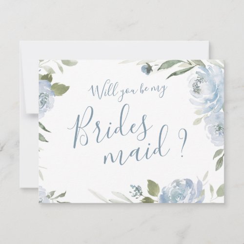 Will you be my bridesmaid dusty blue floral invitation