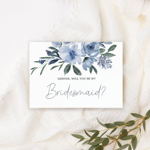 Will You Be My Bridesmaid Dusty Blue Flowers