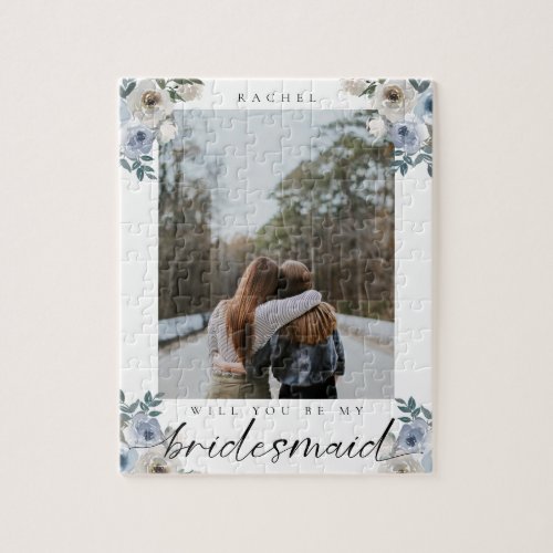 Will you be my Bridesmaid Dusty Blue Rose Photo  Jigsaw Puzzle