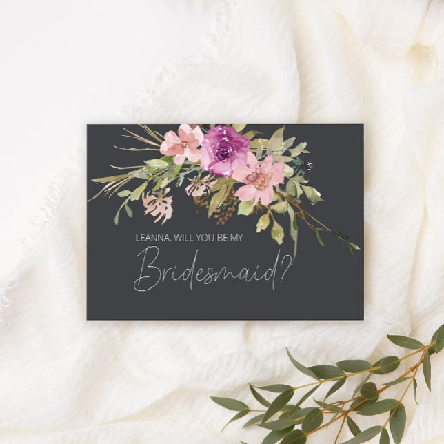 Will You Be My Bridesmaid Dusty Pink Purple Floral (Creator Uploaded)