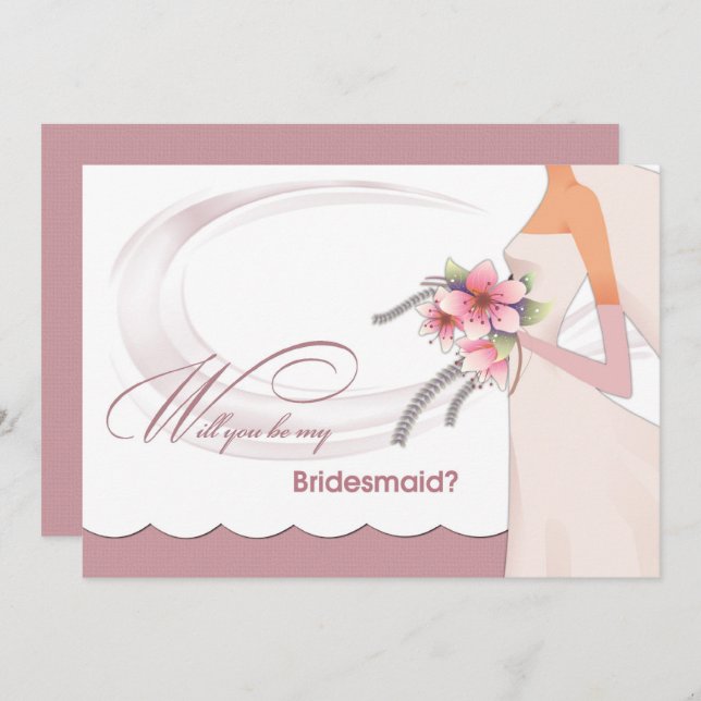 Will you be my Bridesmaid? Dusty Rose  Invitation (Front/Back)