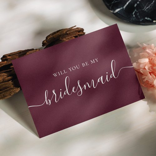 Will you be my bridesmaid Elegant burgundy script Invitation Postcard