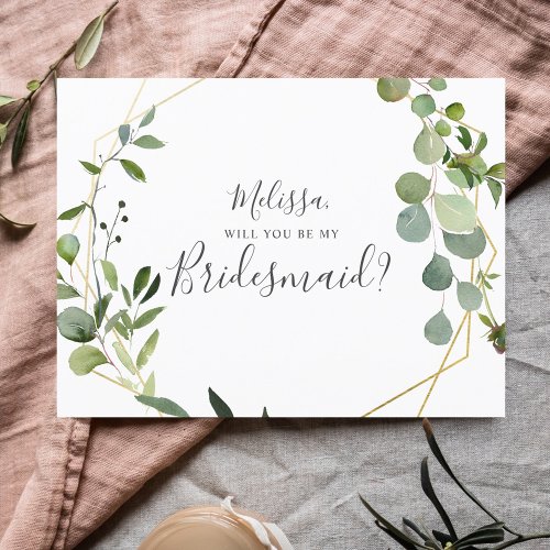 Will You Be My Bridesmaid Elegant Greenery Invitation Postcard