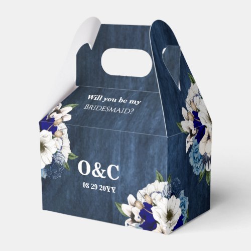 Will You Be My Bridesmaid Elegant Navy Blue Floral Favor Boxes