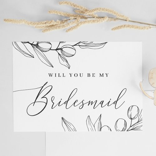 Will you be my bridesmaid Elegant olive script Postcard