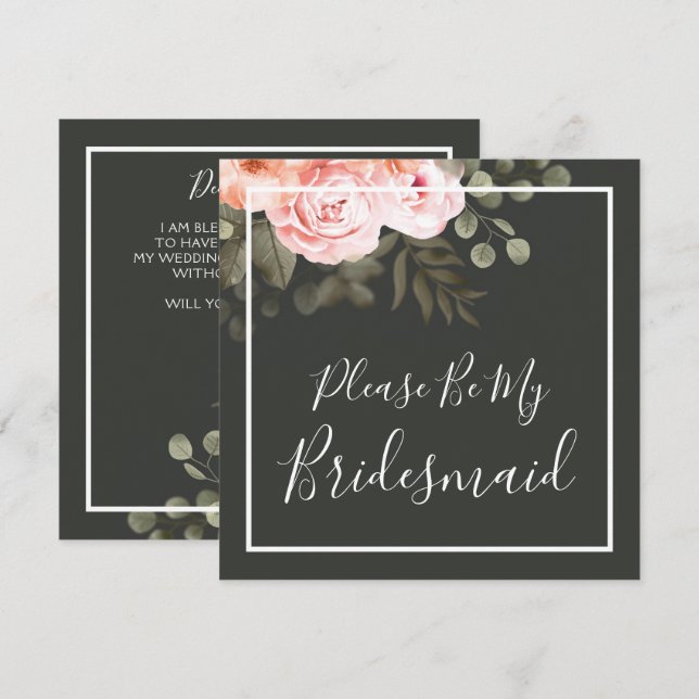 Will You Be My Bridesmaid Elegant Pink Floral Card (Front/Back)