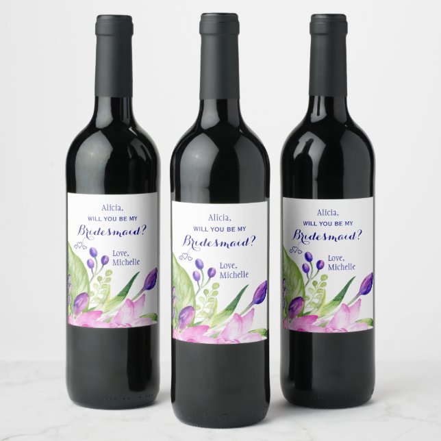 Will you be my bridesmaid elegant proposal wine label (Bottles)