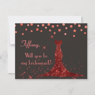 Will you be my bridesmaid? Elegant red gown Invitation