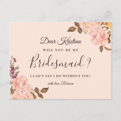 Will You Be My Bridesmaid Elegant Victoria Floral Invitation Postcard