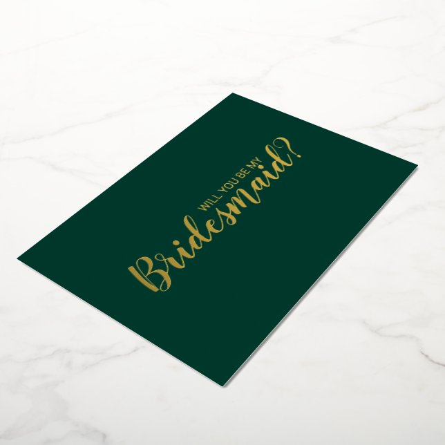 Will You Be My Bridesmaid? Emerald and Gold Foil Invitation (Rotated)