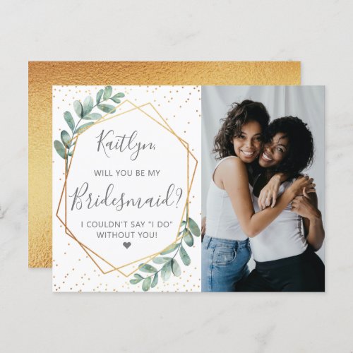 Will You Be My Bridesmaid Eucalyptus Geometric Invitation Postcard