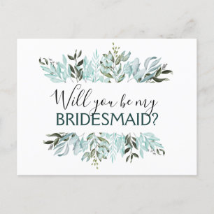 Will you Be My Bridesmaid Eucalyptus Greenery Announcement Postcard