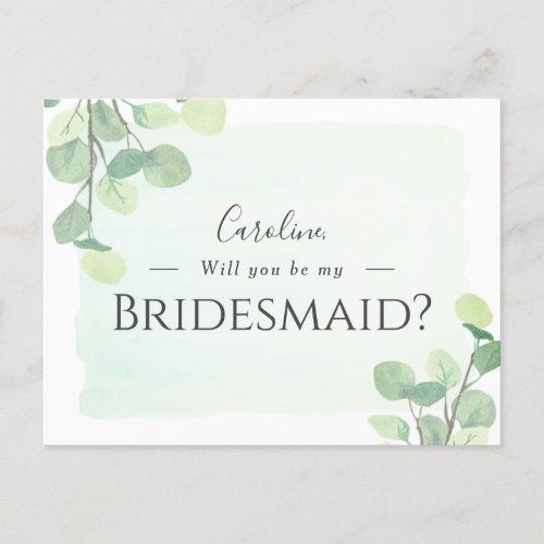 Will You Be My Bridesmaid Eucalyptus Greenery Invitation Postcard