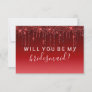 WIll You Be My Bridesmaid Fab Glitter Drip Red Invitation