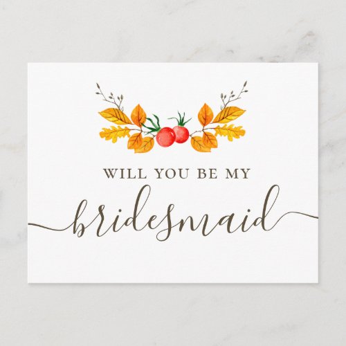 Will you be my bridesmaid Fall botanical foliage Postcard