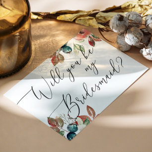 Will You Be My Bridesmaid Fall Botanical Wedding Invitation Postcard