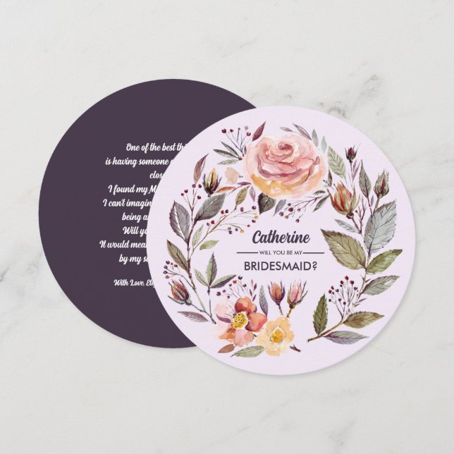 Will you be my Bridesmaid? Fall Flower Wreath Invitation (Front/Back)