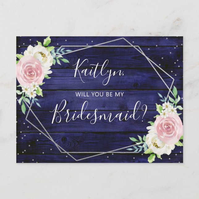 Will You Be My Bridesmaid Floral Geometric Frame Invitation Postcard (Front)