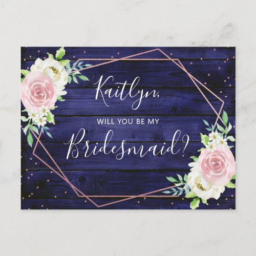 Will You Be My Bridesmaid Floral Geometric Frame Invitation Postcard