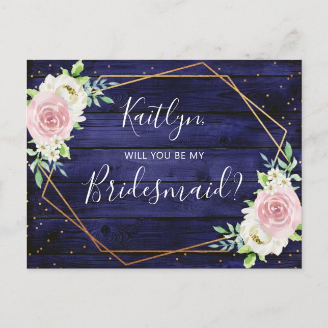 Will You Be My Bridesmaid Floral Geometric Frame Invitation Postcard (Front)
