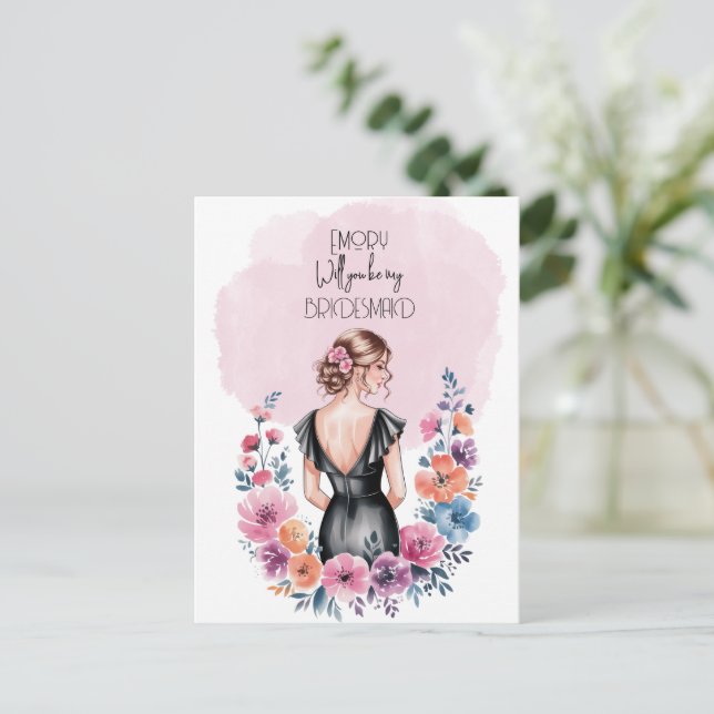 Will You Be My Bridesmaid Floral Holiday Postcard (Standing Front)