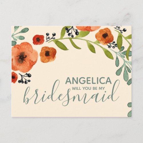 Will you be my bridesmaid Floral pastel pink Invitation Postcard