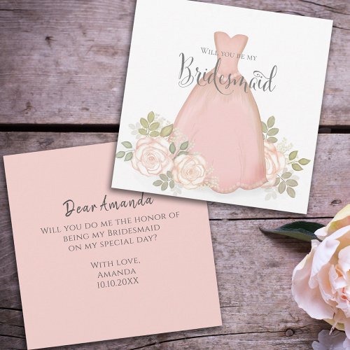 Will you be my Bridesmaid Floral Watercolor Blush  Card