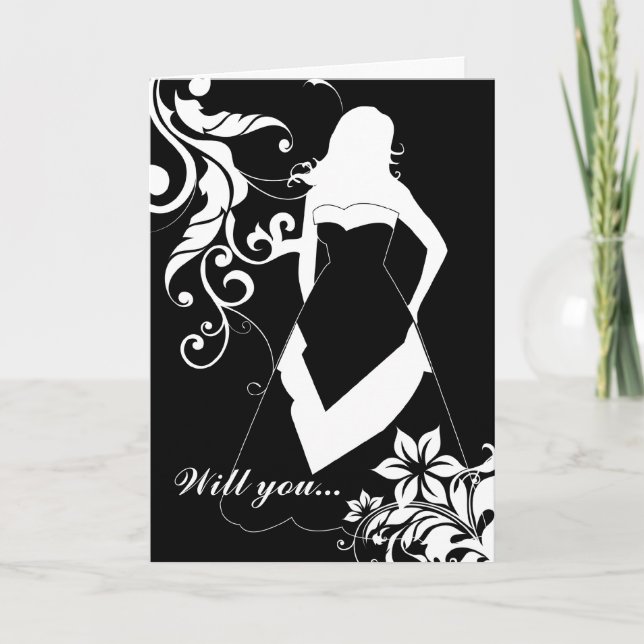 will you be my bridesmaid? : flowered silhouette : invitation (Front)