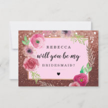 Will You Be My Bridesmaid - Flowers Glitter Plum