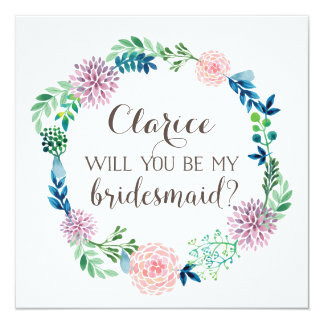 Will you be my bridesmaid, flowers, watercolor card
