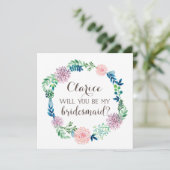 Will you be my bridesmaid, flowers, watercolor invitation (Standing Front)