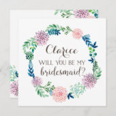 Will you be my bridesmaid, flowers, watercolor invitation (Front/Back)