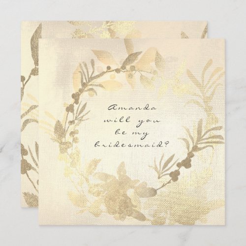 Will You Be My Bridesmaid Foxier Gold Ivory Wreath Invitation