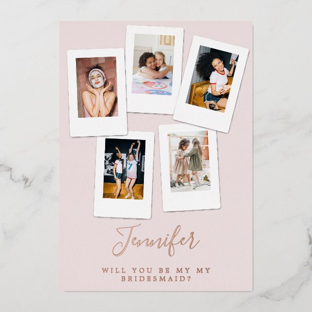 Will You Be My Bridesmaid Friends Photos Foil Card (Front)