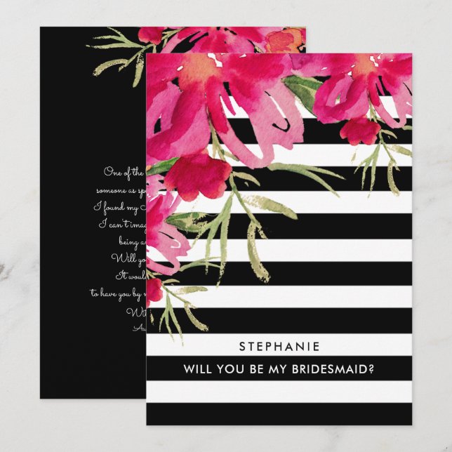 Will you be my Bridesmaid? Fuchsia Floral Invitation (Front/Back)