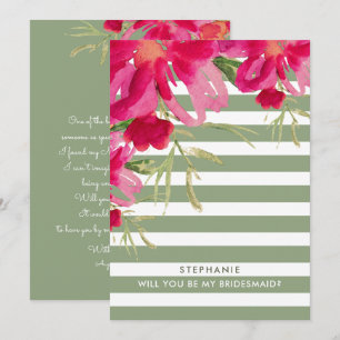 Will you be my Bridesmaid? Fuchsia Green Floral Invitation