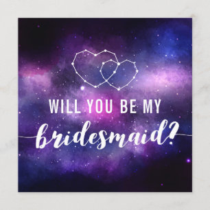 Will You Be My Bridesmaid? Galaxy Wedding Hearts Invitation