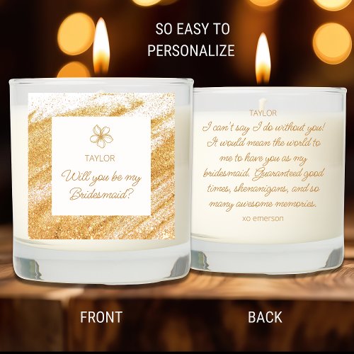 Will You Be My Bridesmaid Gift Gold Glitter Custom Scented Candle