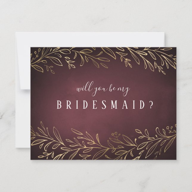Will you be my bridesmaid Gilded gold botanical Invitation (Front)