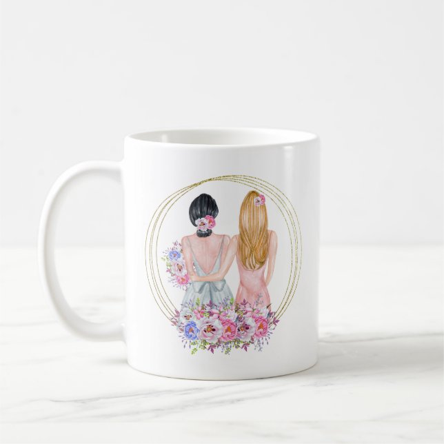 Will You Be My Bridesmaid Girls Blonde Brunette Coffee Mug (Left)