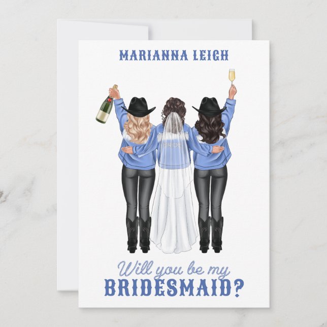 Will You Be My Bridesmaid? Girls in Denim Invitation (Front)