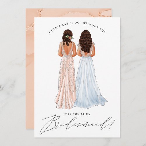 Will You Be My Bridesmaid Girls in Gowns Invitati Invitation